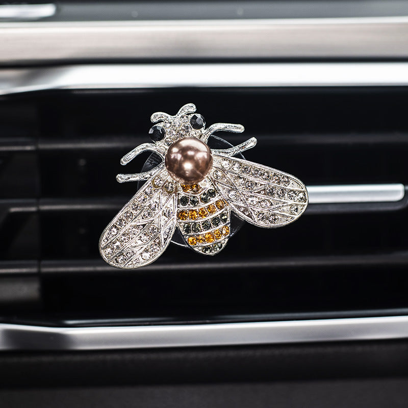 Cute Bee Car Air Freshener Clip with Pearl & Rhinestones