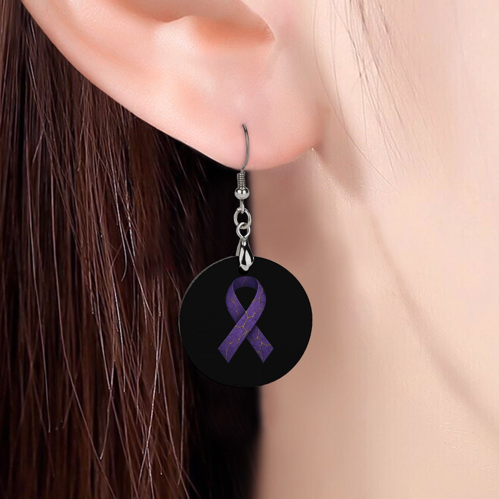 Gold-Thread Purple Ribbon Epilepsy Awareness Earrings