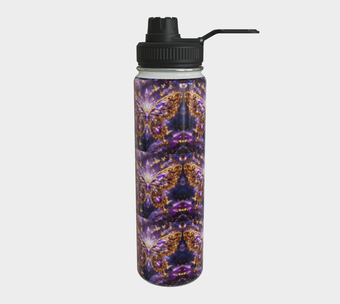 Crystal Purple Butterflies 24 oz Stainless Steel Water Bottle