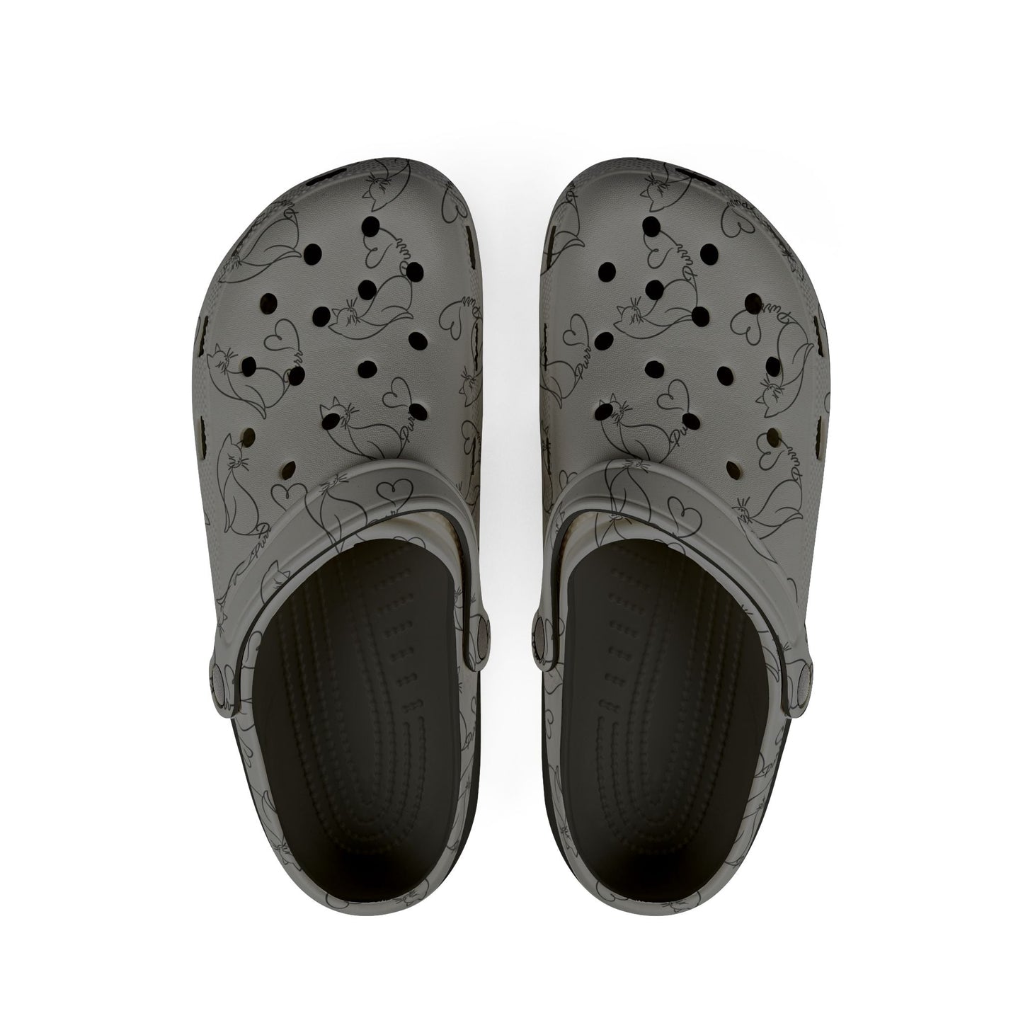 Minimalist Cat Line Art EVA Clogs – Grey All-Over Print Slip-Ons