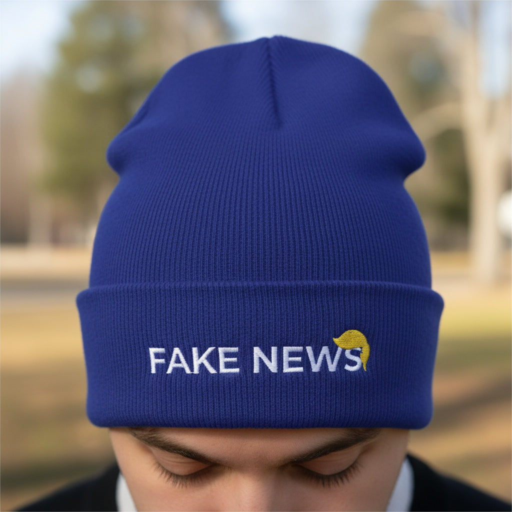 Fake News Embroidered Knit Beanie