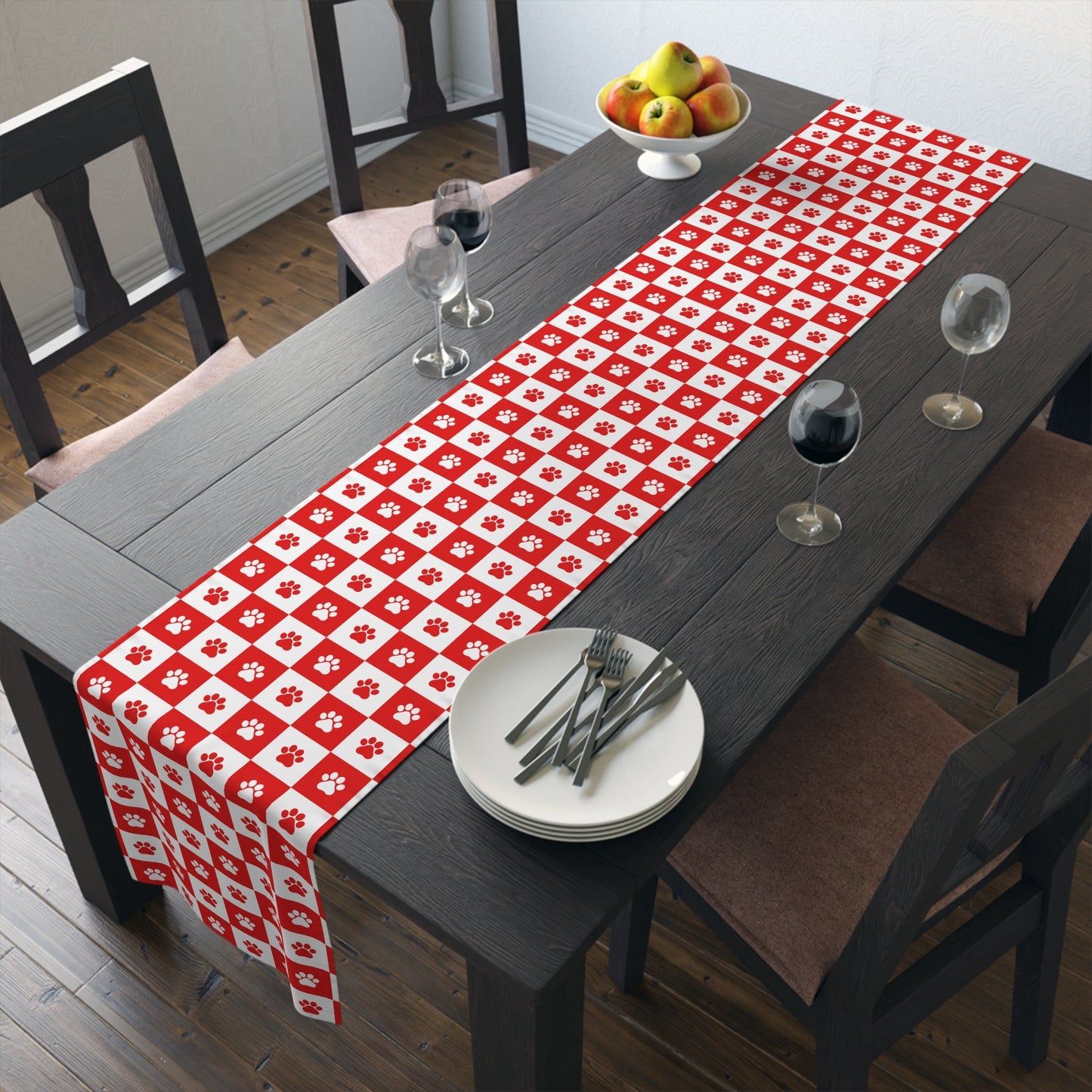 Red & White Paws Table Runner (Cotton, Poly)