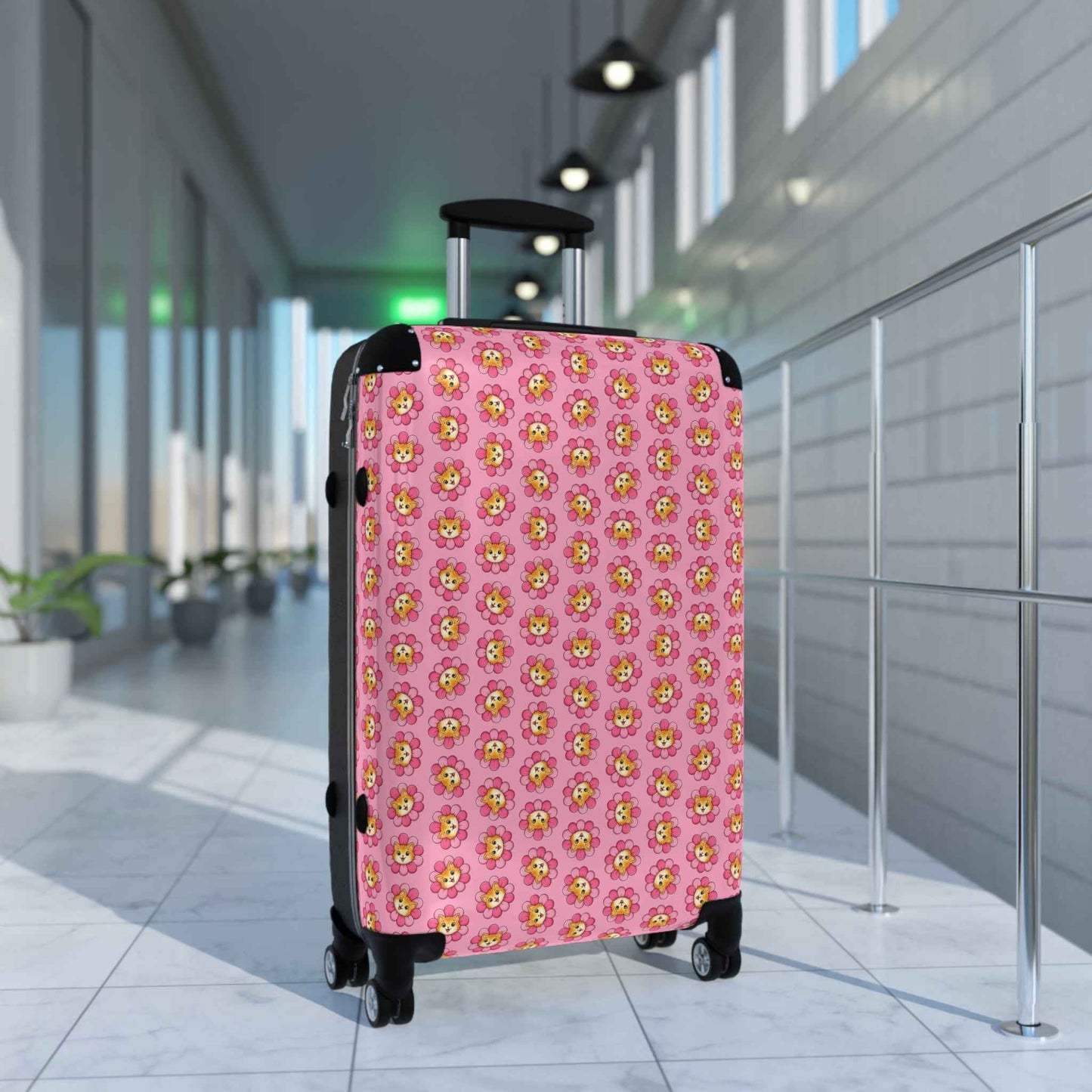 Pink Cat Flower Suitcase | Cute Chaos Travel Luggage