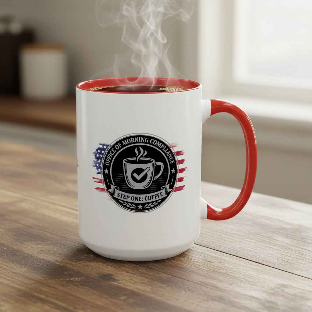 Office of Morning Compliance Coffee Mug – “Step One: Coffee” Official Seal Cup