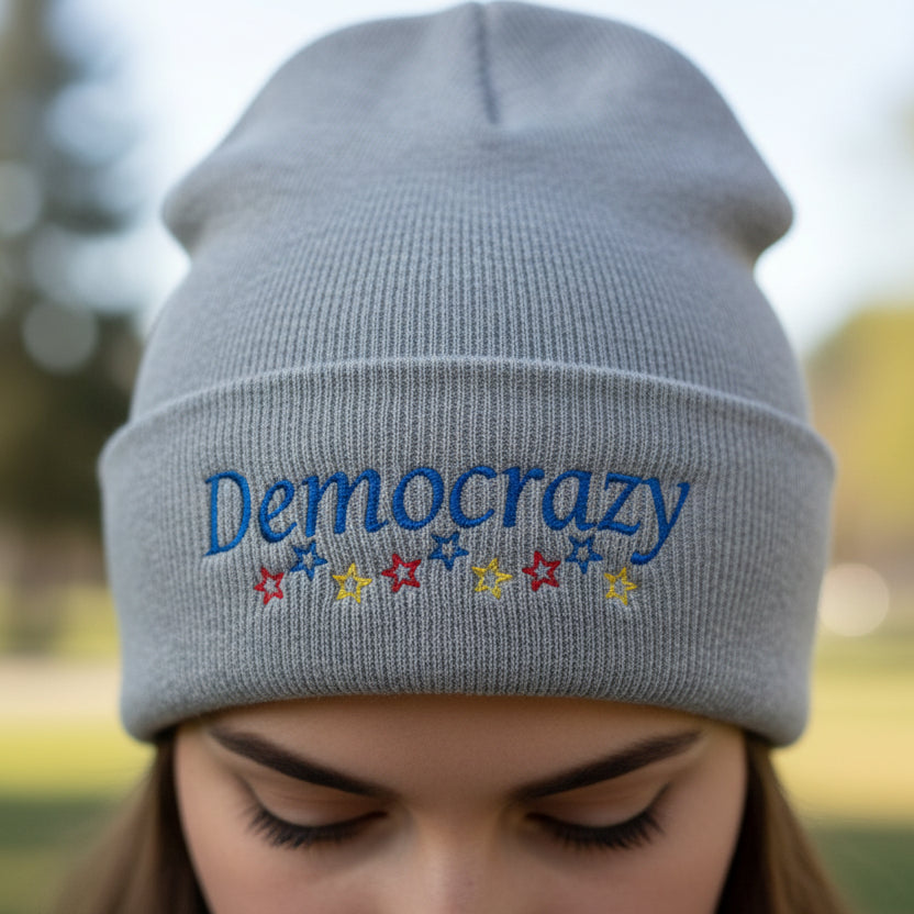 Democrazy Cuffed Beanie – Political Satire Knit Hat