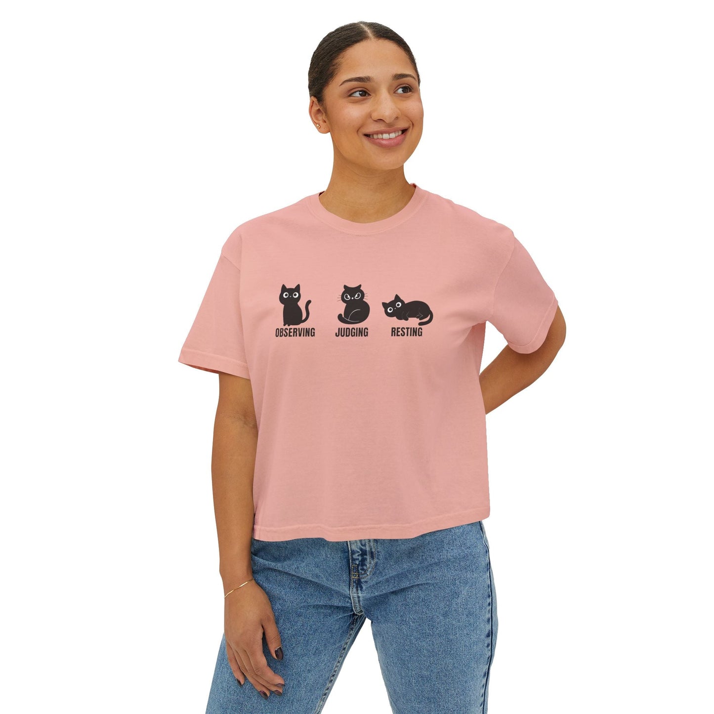 Observing Judging Resting Cat Tee | Boxy Cropped Cat Shirt