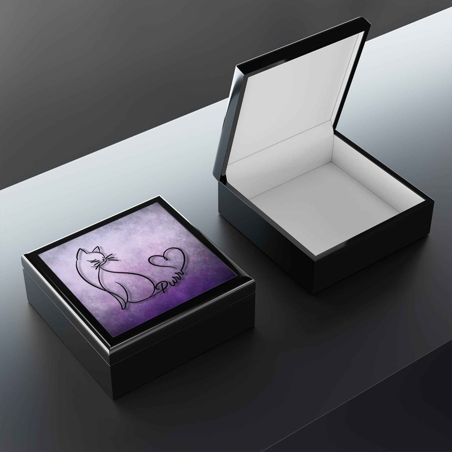 Purr – Line Art Cat Jewelry Box with Heart Tail