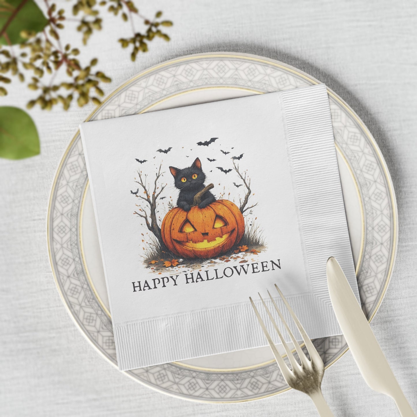 Halloween Napkins with Cats & Pumpkins Design for Spooky Celebrations