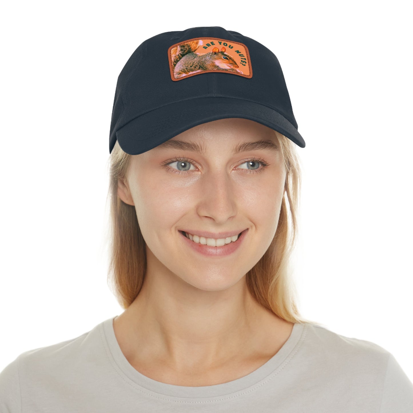 Are You Nuts? Squirrel Hat with Rectangular Leather Patch