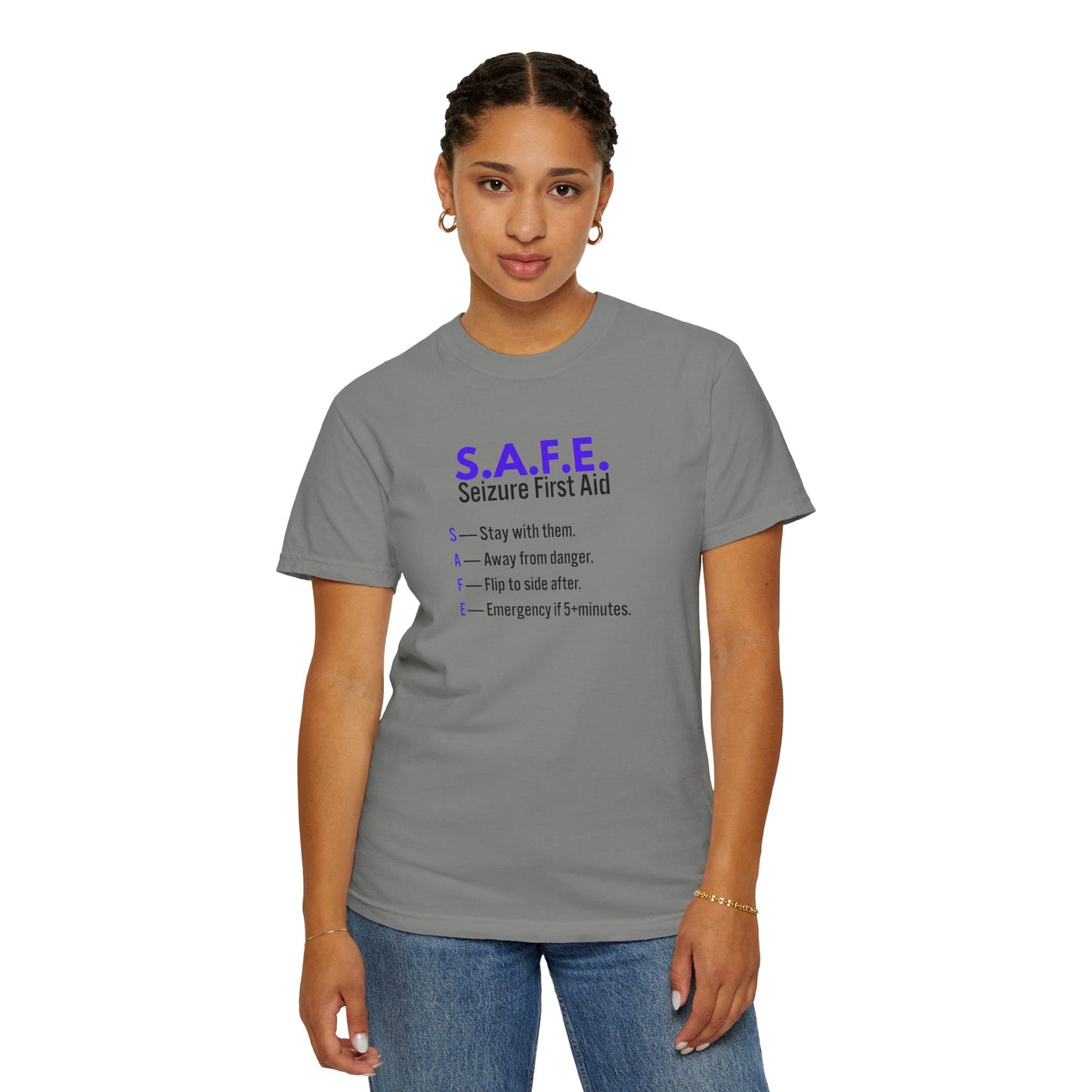 S.A.F.E. Seizure First Aid T-Shirt – Epilepsy Awareness Education Tee