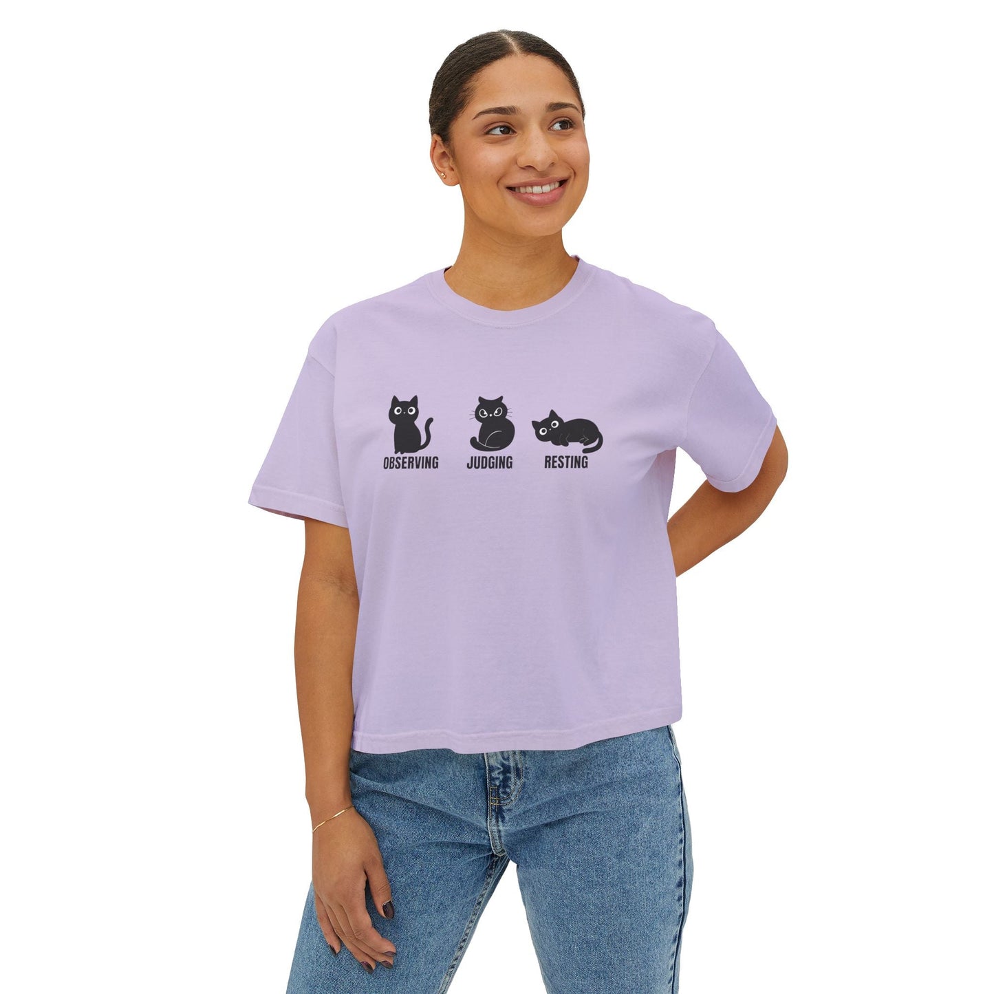 Observing Judging Resting Cat Tee | Boxy Cropped Cat Shirt