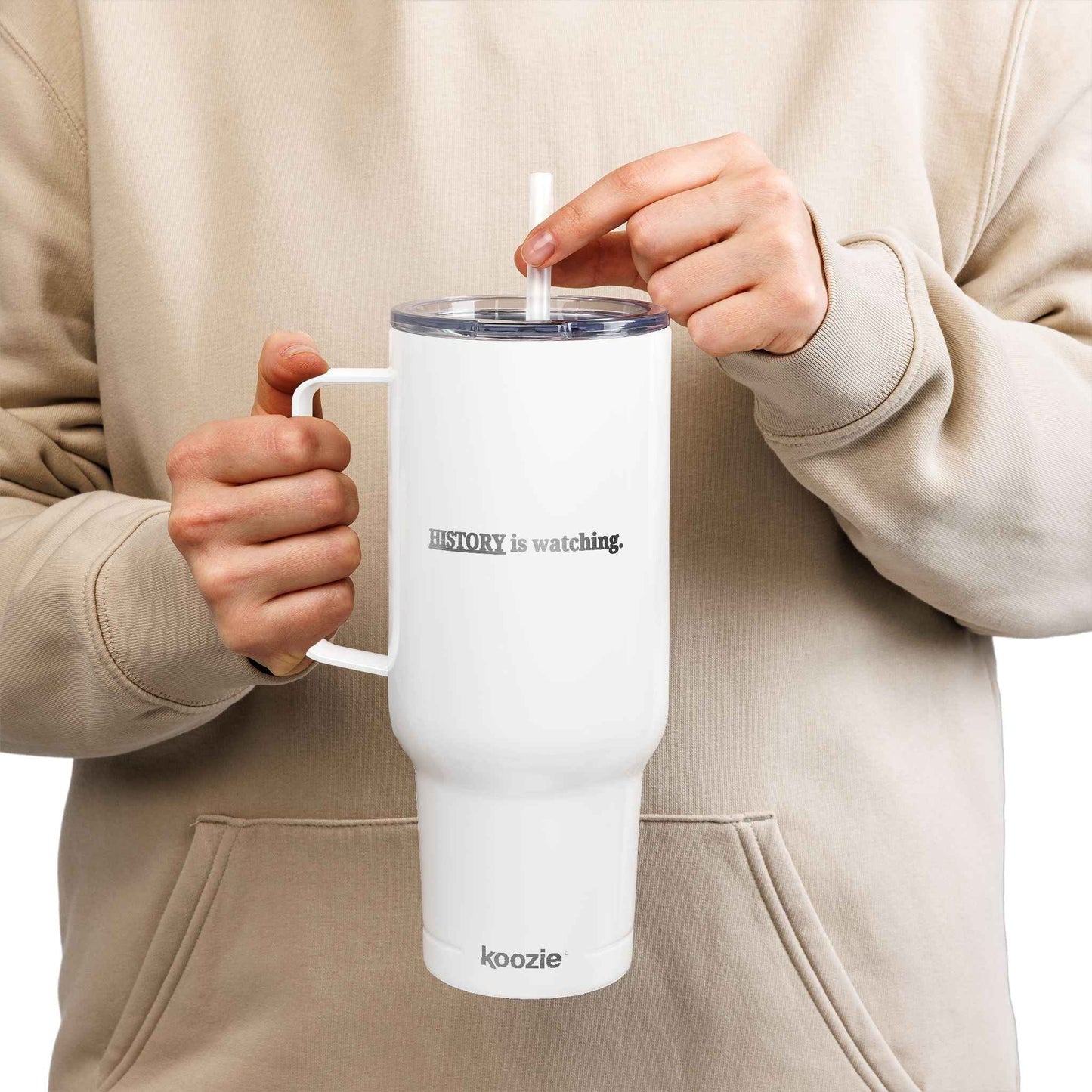 History Is Watching 40oz Insulated Tumbler – Engraved Travel Mug with Handle