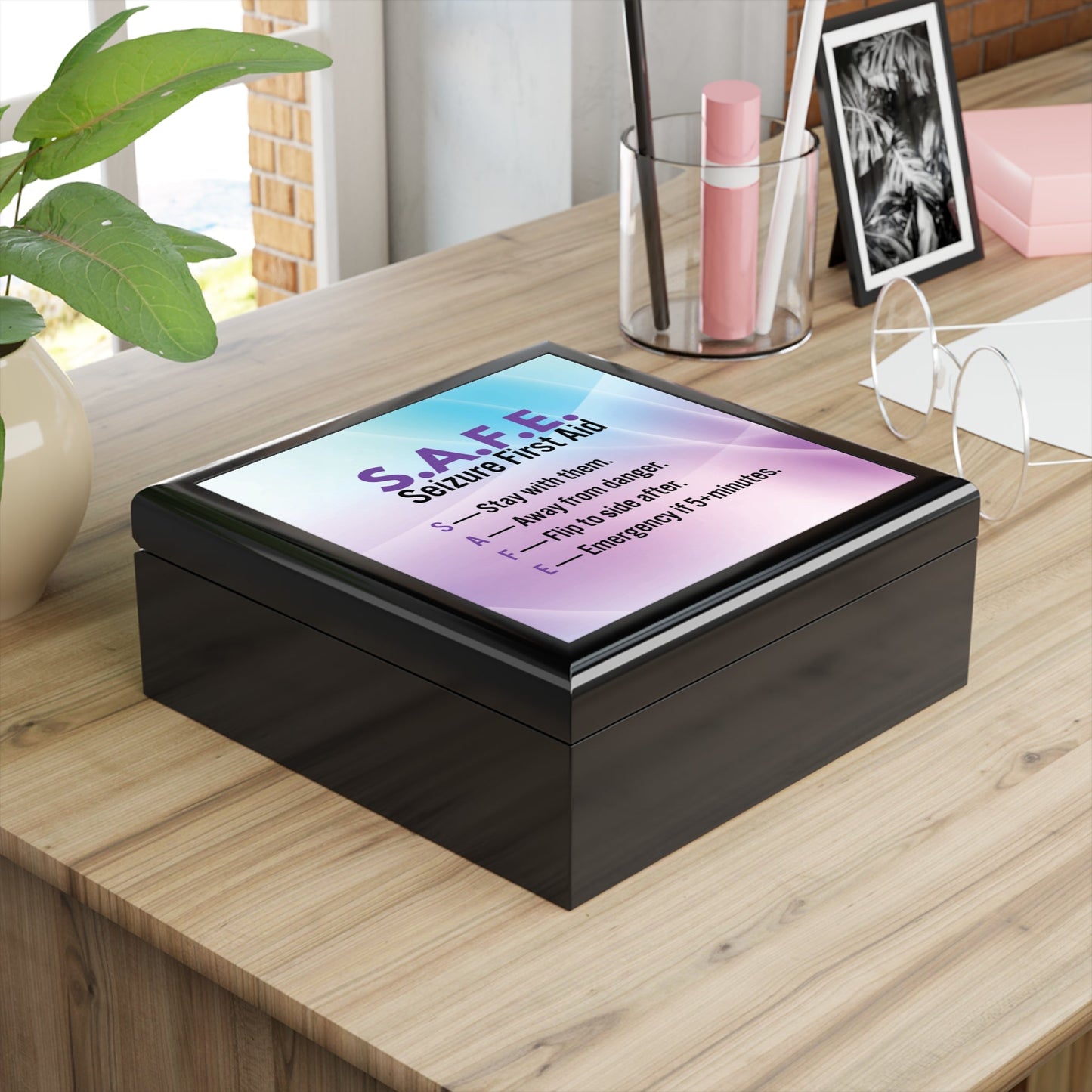 S.A.F.E. Seizure First Aid Black Jewelry Box – Epilepsy Awareness Keepsake
