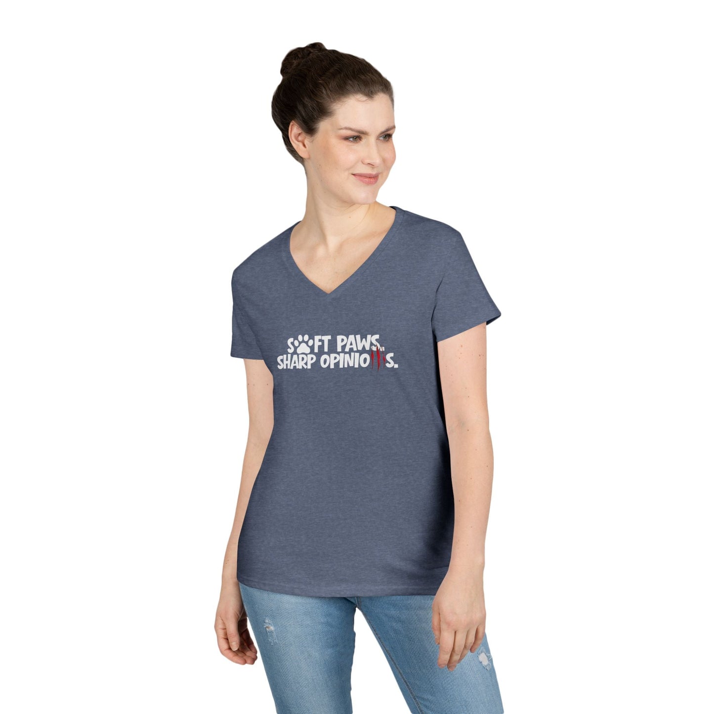 Soft Paws, Sharp Opinions Women’s V-Neck Tee