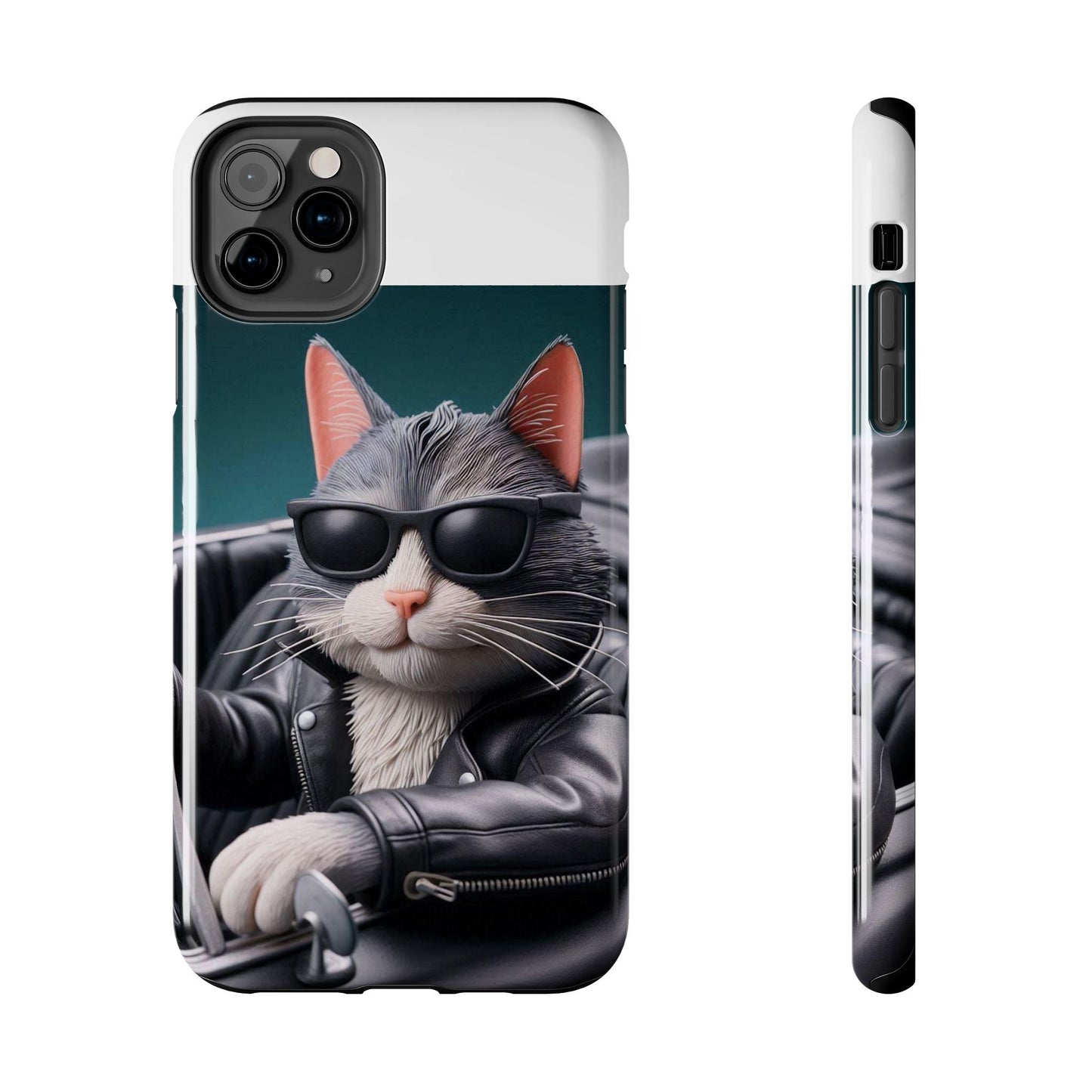 Cool Cat in Leather Jacket Driving Car Mobile Phone Case