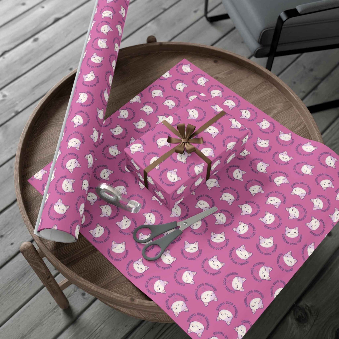 Sending Good Things Cat Gift Wrap – Pink All-Occasion Wrapping Paper