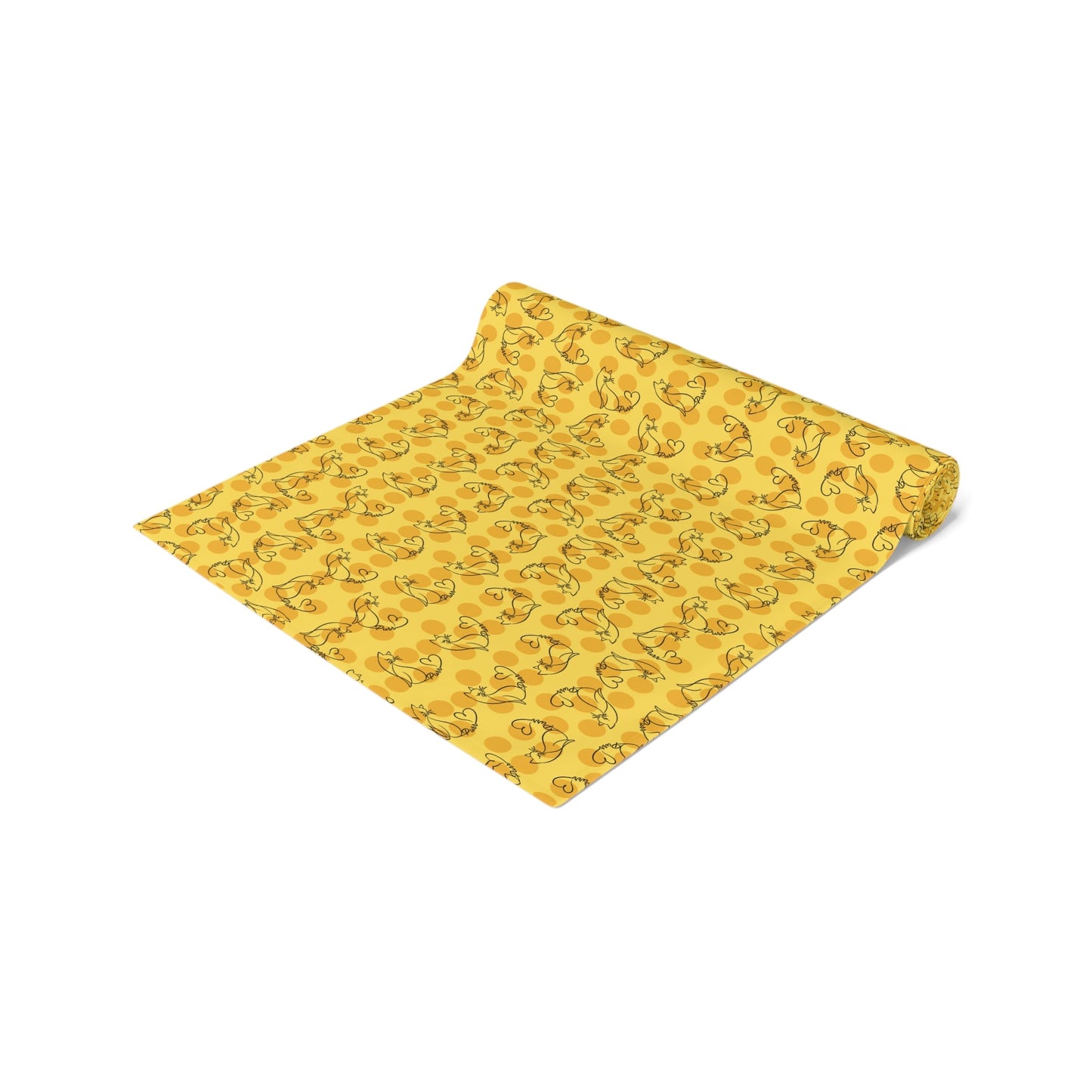 Golden Purr Cat Table Runner – Minimalist Line Art Polka Dot Design