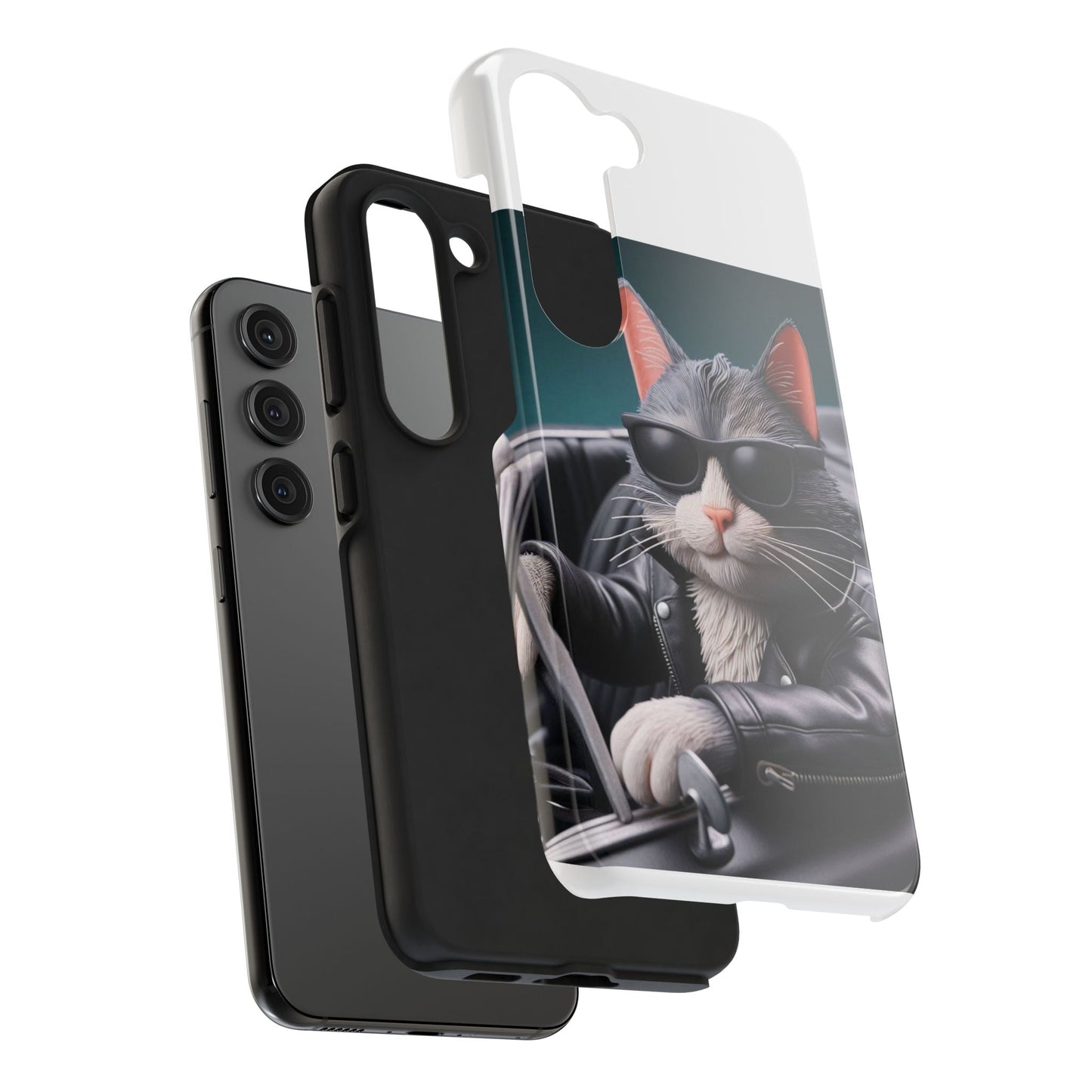 Cool Cat in Leather Jacket Driving Car Mobile Phone Case