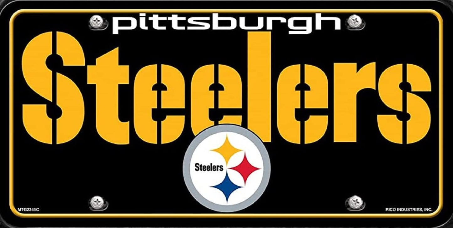 Rico Industries NFL Pittsburgh Steelers Wordmark Metal Auto Tag 8.5" x 11" - Great for Truck/Car/SUV