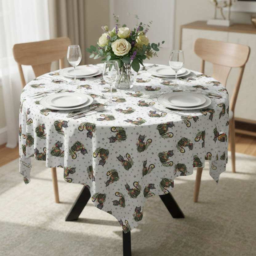 Whimsical Cat Medallion Square Tablecloth – 55" x 55"