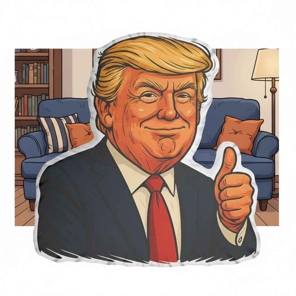 Thumbs-Up Caricature Pillow — Approval, With a Wink