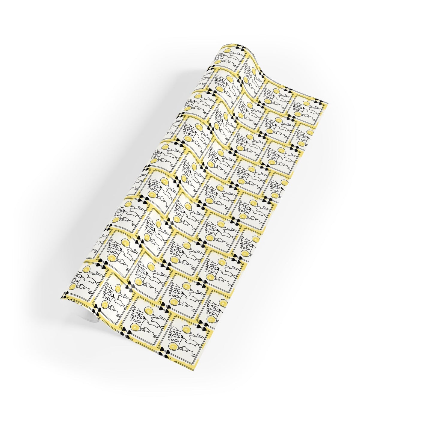 Dog Cat Birthday Wrapping Paper Rolls in Black & Yellow, 1pc