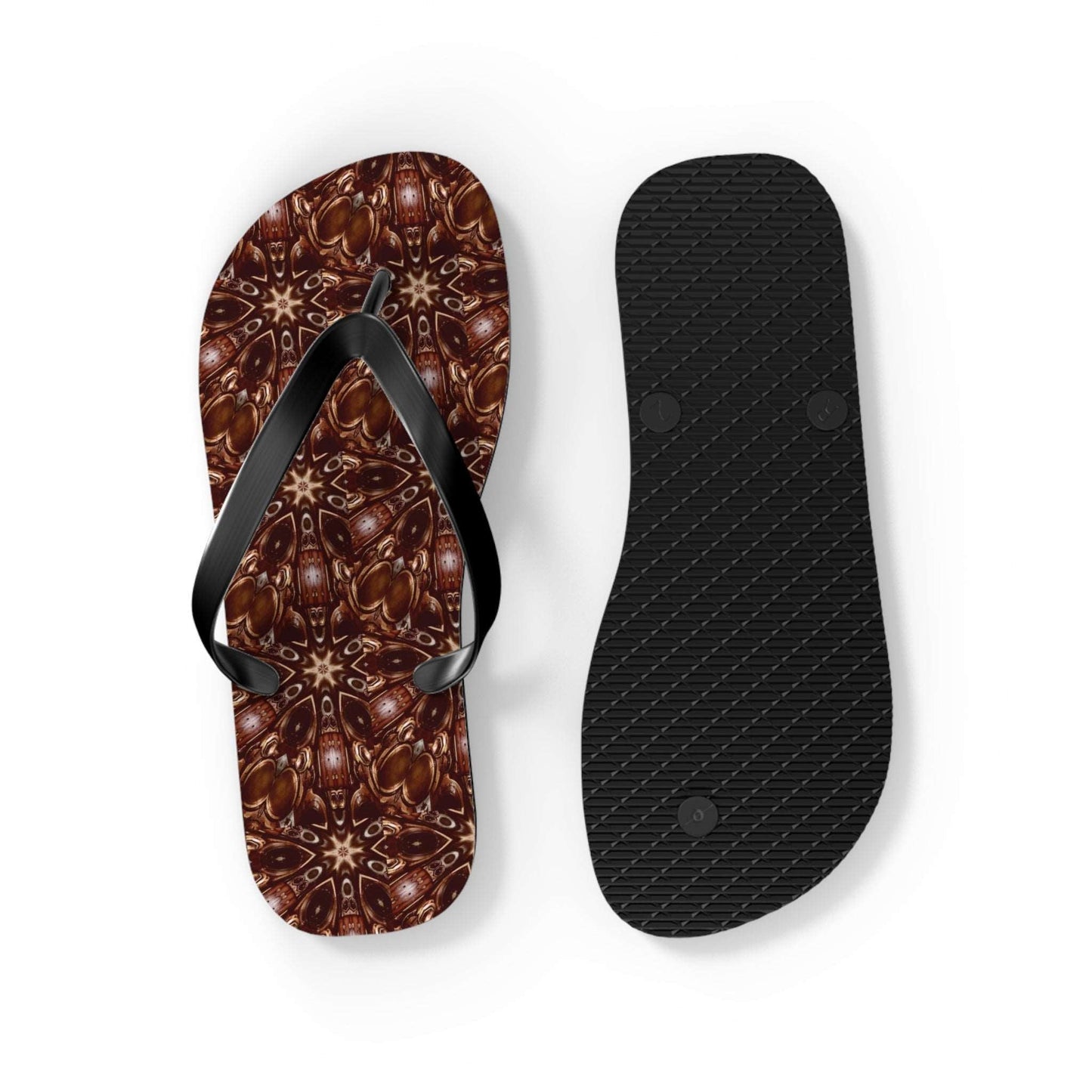 Brown and Beige Star Pattern Flip Flops