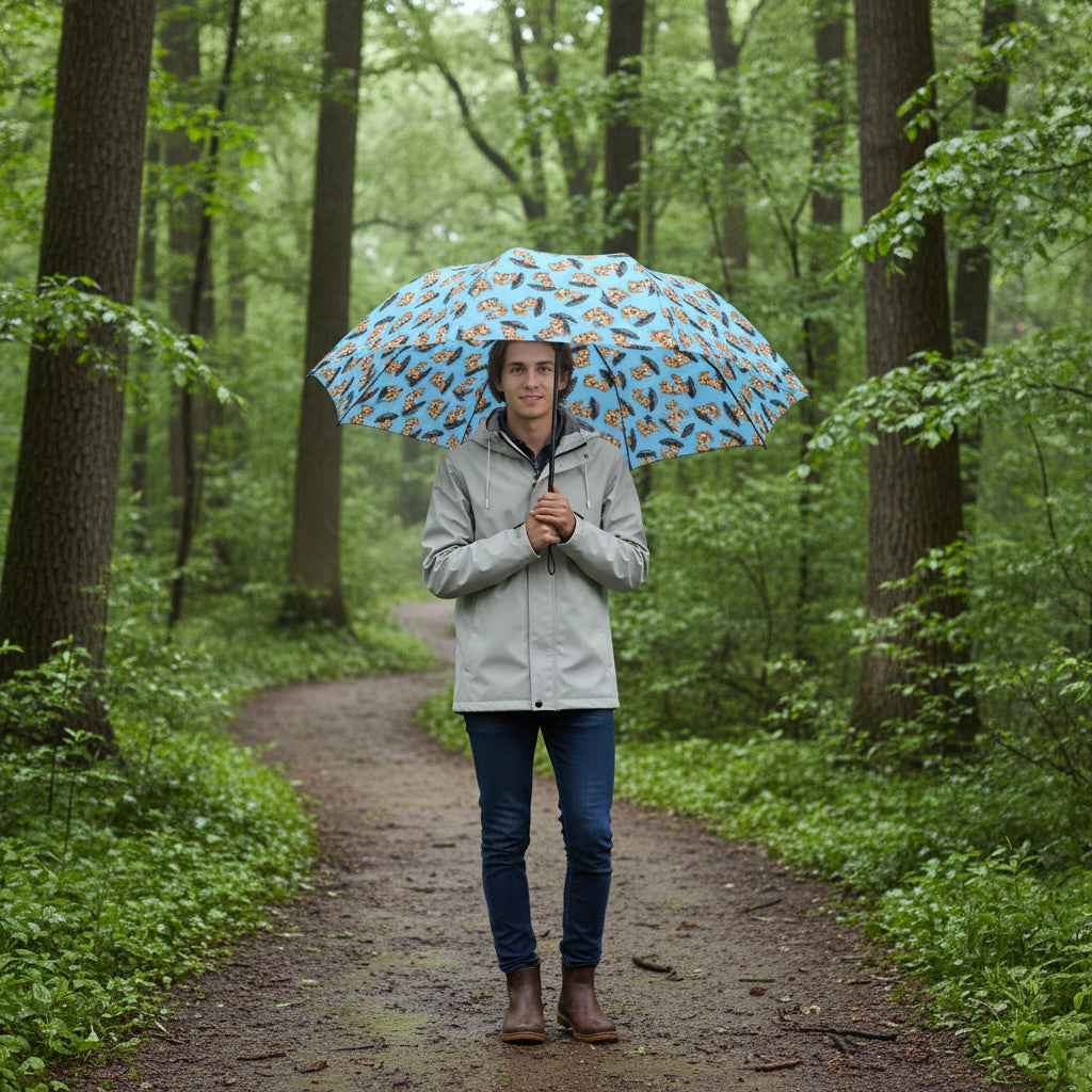 Cute Cat Umbrella – Rainy Day Mood Booster – Sky Blue Cartoon Kitty Print Umbrella
