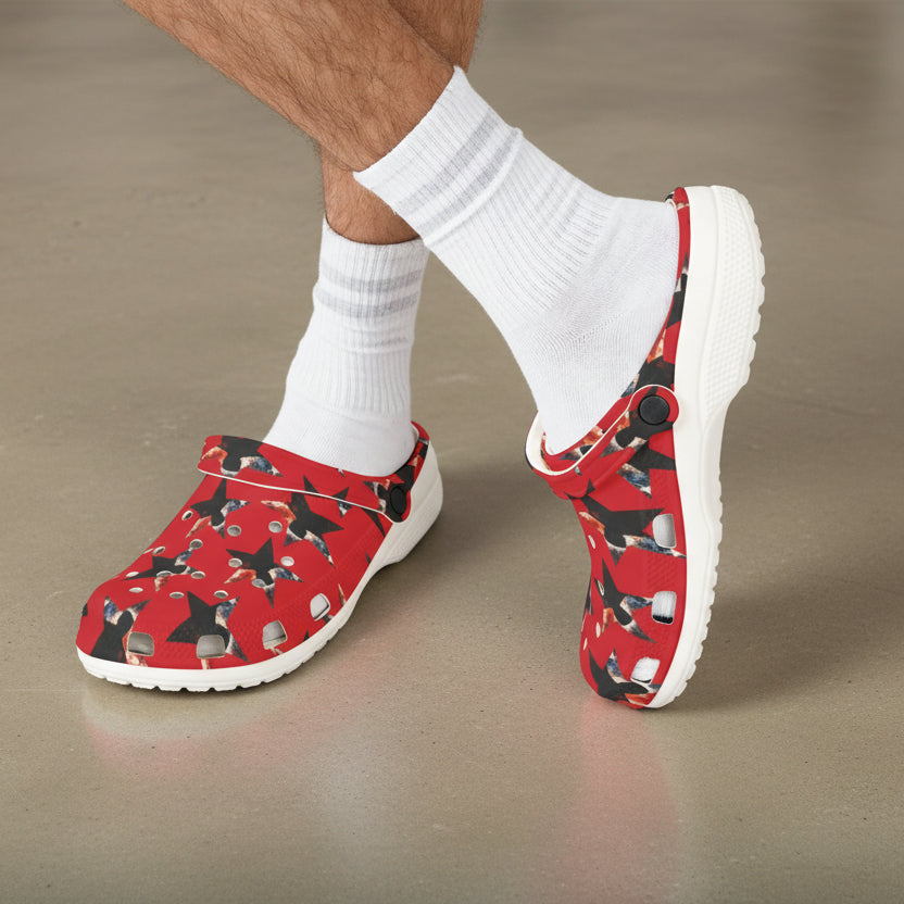 Red Presidential Silhouette Star EVA Clogs – Lightweight Statement Slip-Ons