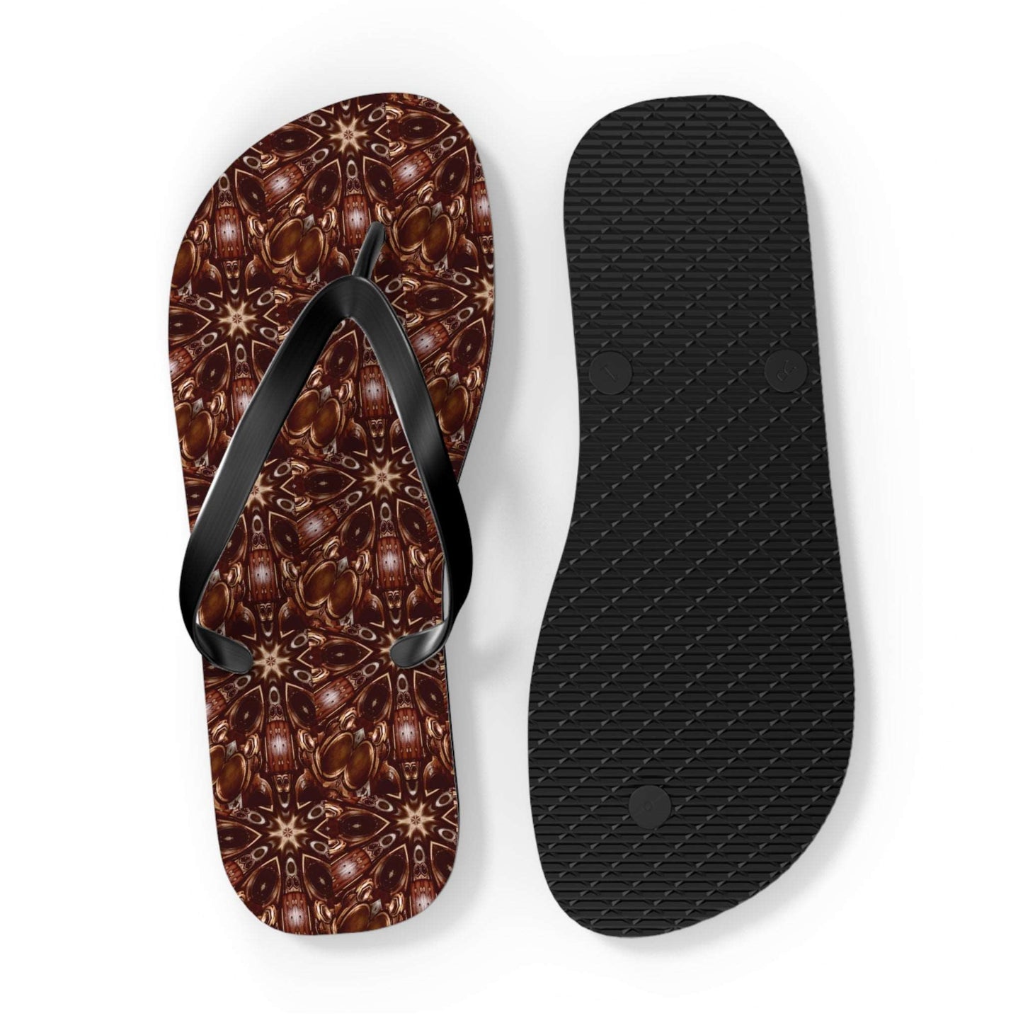 Brown and Beige Star Pattern Flip Flops