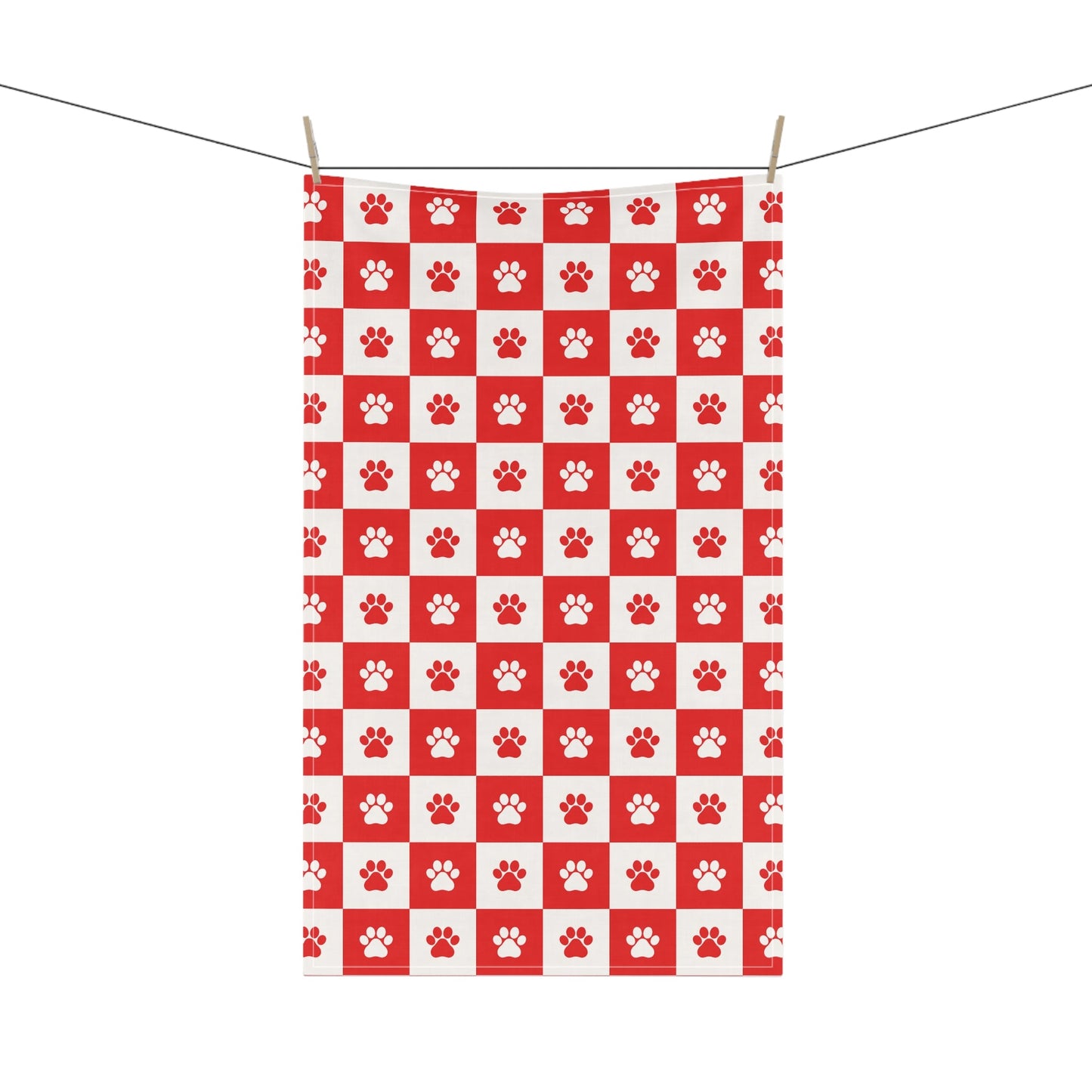 Red Paw Print Checkered Tea Towel | Cute Pet Kitchen Towel