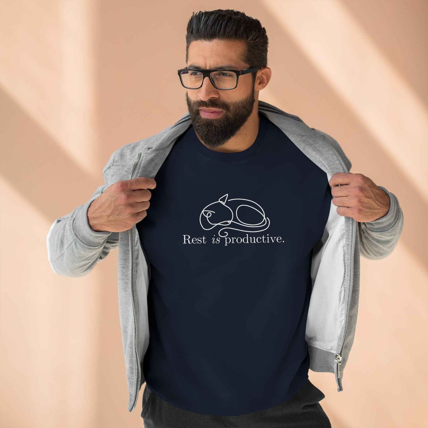 “Rest Is Productive” Minimalist Cat Sweatshirt – Comfort Fleece Pullover