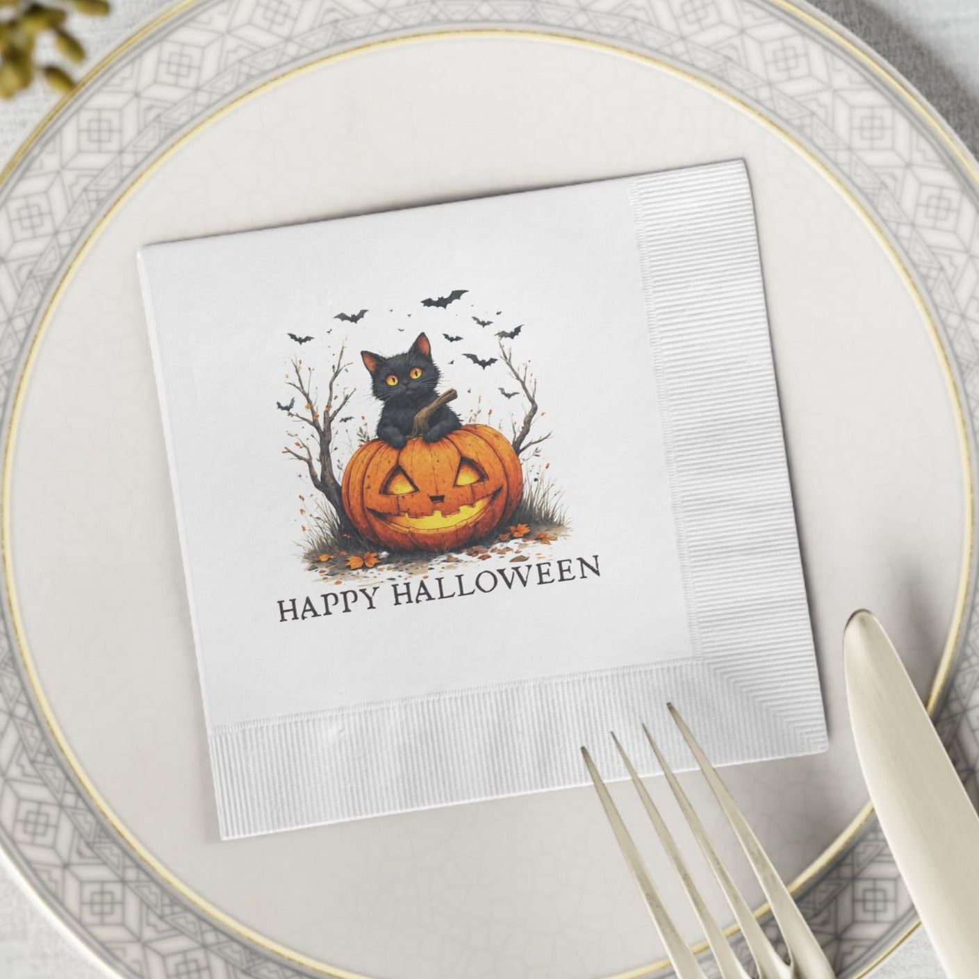 Halloween Napkins with Cats & Pumpkins Design for Spooky Celebrations