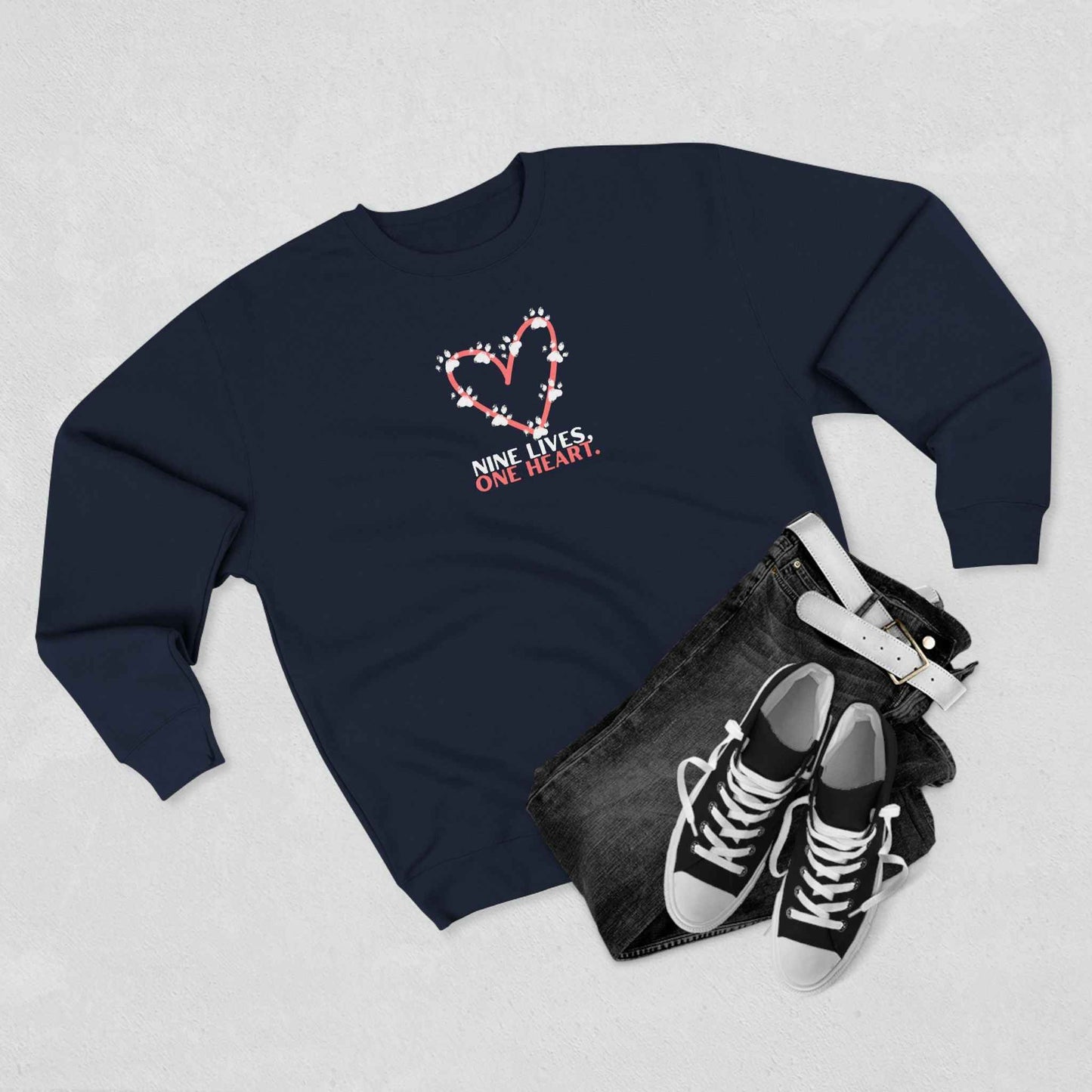 Nine Lives, One Heart – Cat Lover Sweatshirt