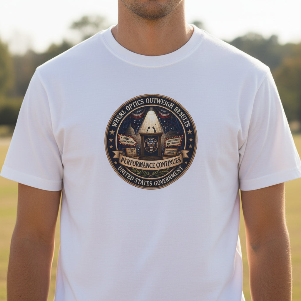 Where Optics Outweigh Results Graphic T-Shirt – Performance Continues Seal Tee