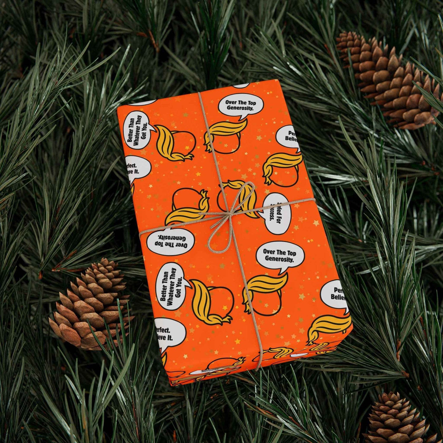“Styled for Success” Parody Gift Wrap – Blonde Whoosh & Gold Stars
