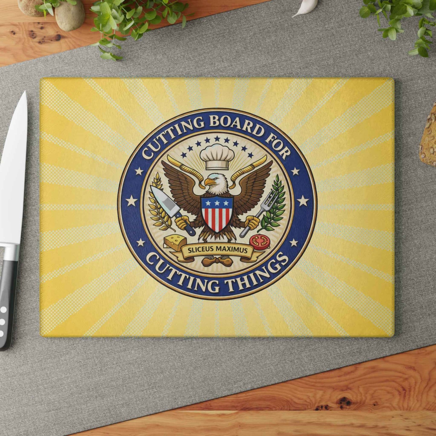 “Cutting Board for Cutting Things” Glass Board — Sliceus Maximus Edition