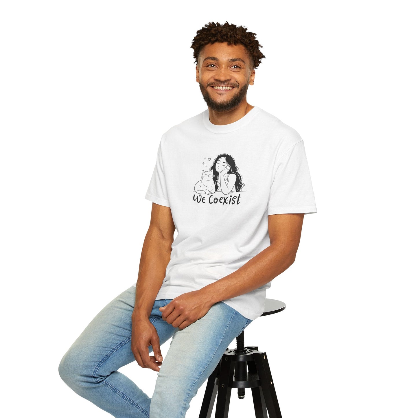 We Coexist T-Shirt – Minimalist Cat Lover Graphic Tee