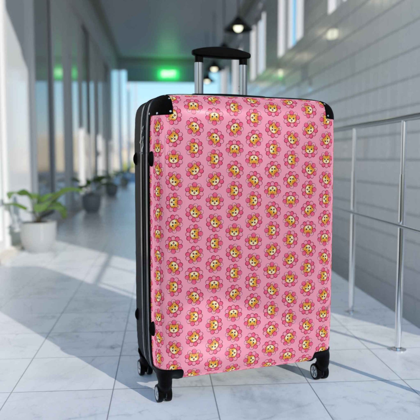 Pink Cat Flower Suitcase | Cute Chaos Travel Luggage