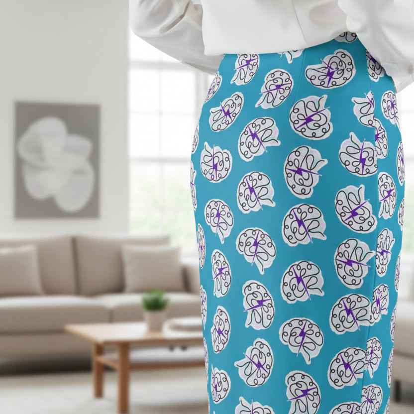 Brain & Lightning Pencil Skirt — Quiet Power Edition