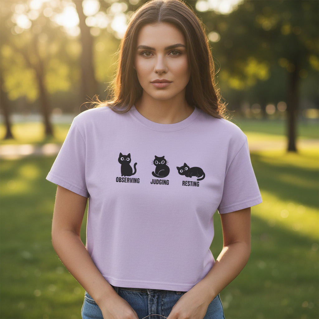 Observing Judging Resting Cat Tee | Boxy Cropped Cat Shirt