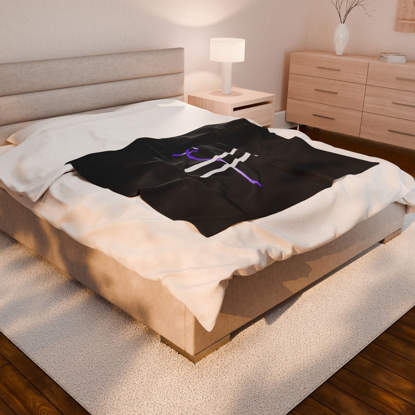 “Pause” Epilepsy Awareness Velveteen Blanket – Purple Ribbon Pause Symbol