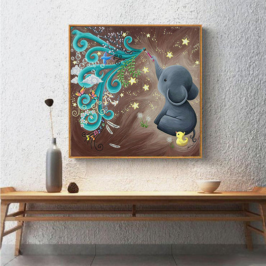 NEW WHIMSICAL  Diamond Painting: Cross Stitch Mosaic Featuring a Delightful Little Elephant  Embroidery and Rhinestone Home Décor