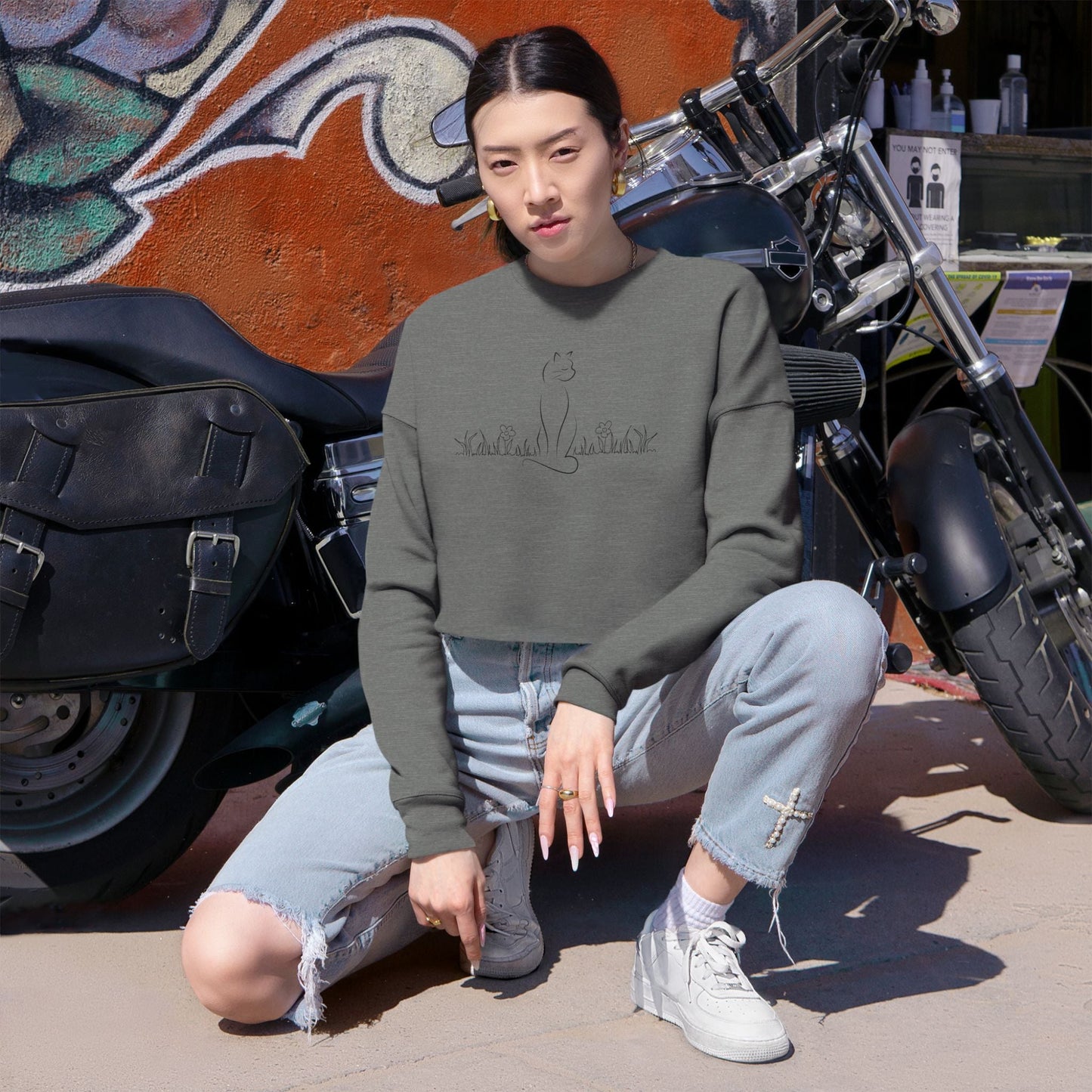 Trendy Cat Lover Women's Cropped Sweatshirt