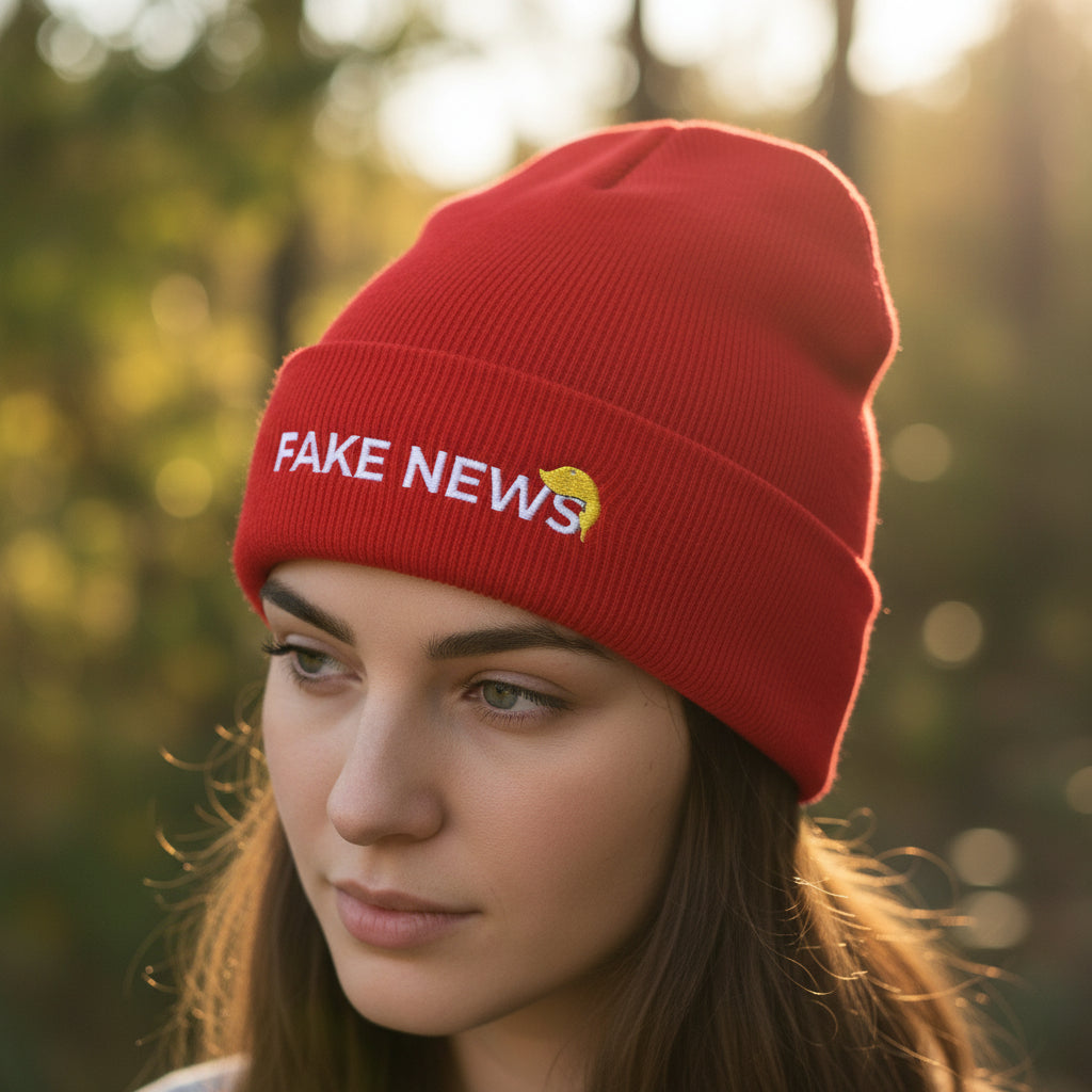 Fake News Embroidered Knit Beanie