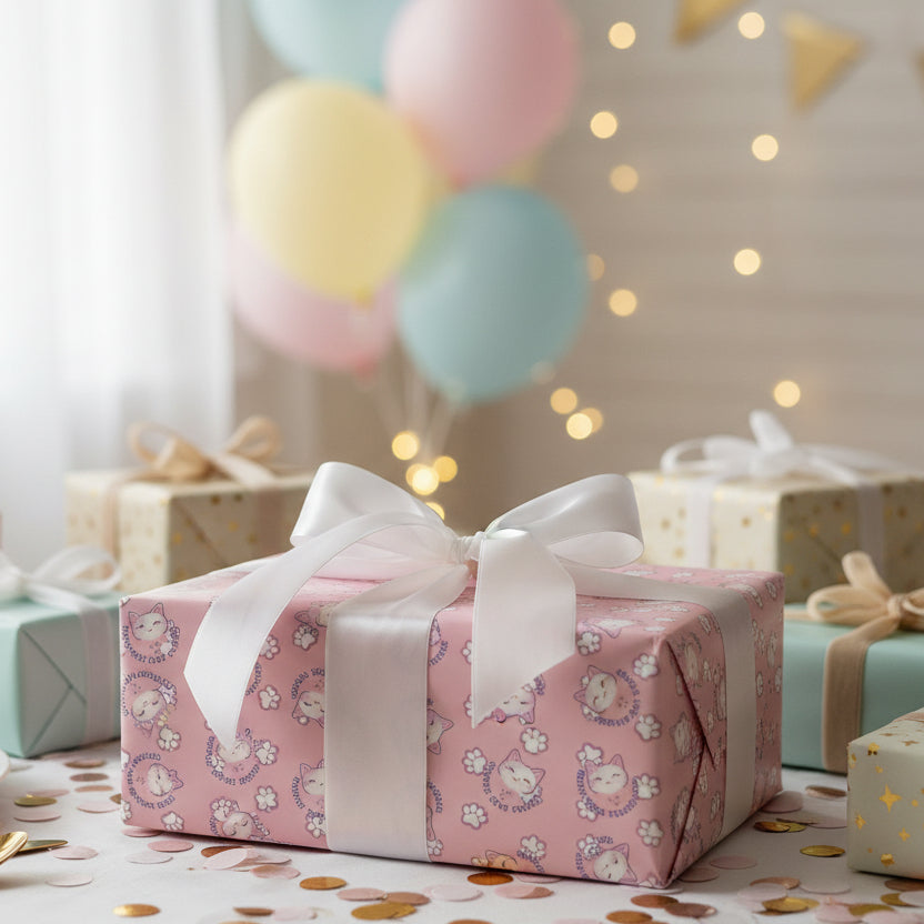 Smiling Cat Pattern Gift Wrap | All-Purpose Wrapping Paper