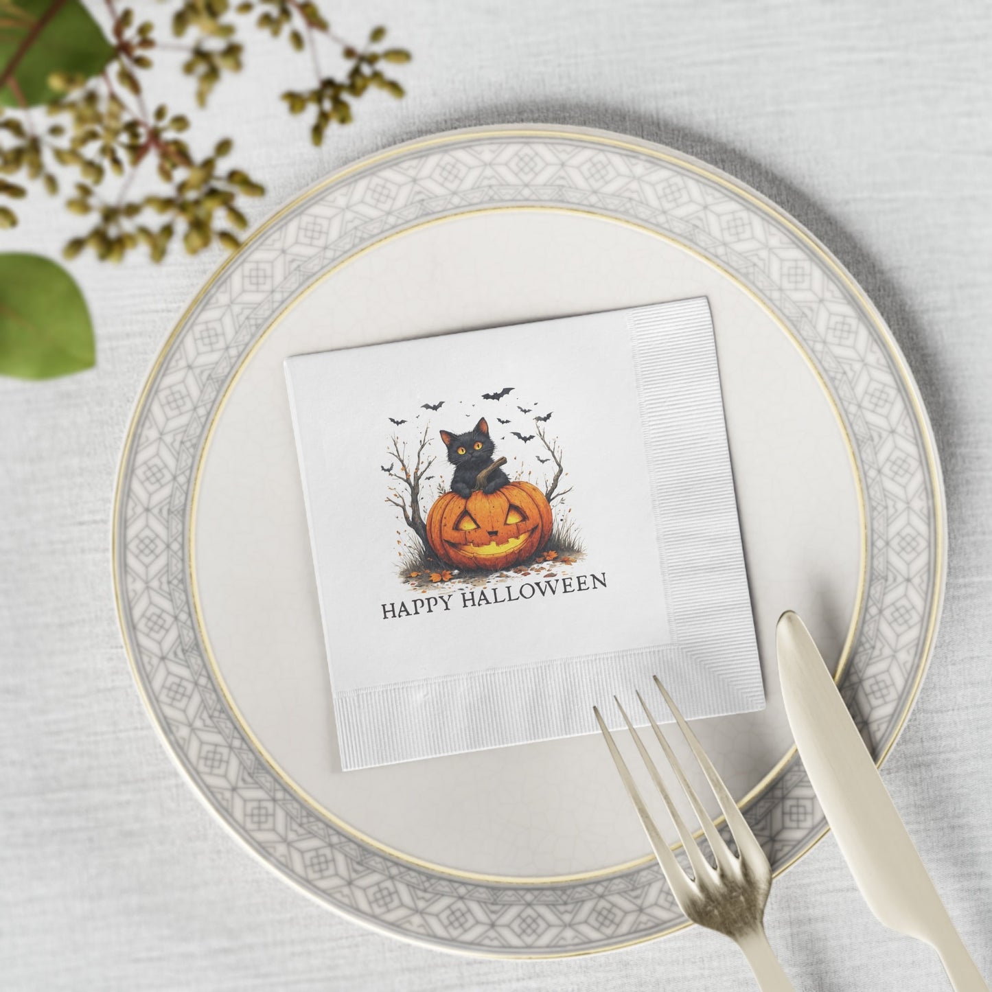Halloween Napkins with Cats & Pumpkins Design for Spooky Celebrations