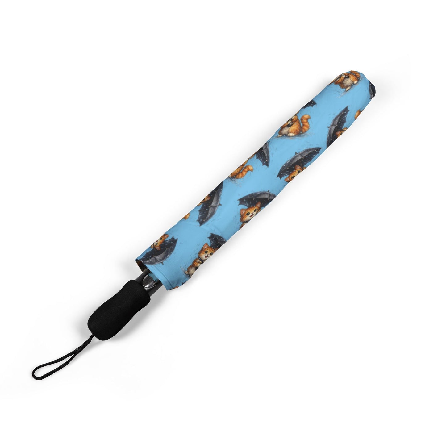 Cute Cat Umbrella – Rainy Day Mood Booster – Sky Blue Cartoon Kitty Print Umbrella