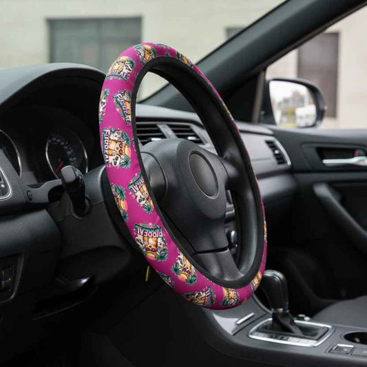 Furreal Retro Cat Steering Wheel Cover | Bold Pink Tropical Drive Upgrade