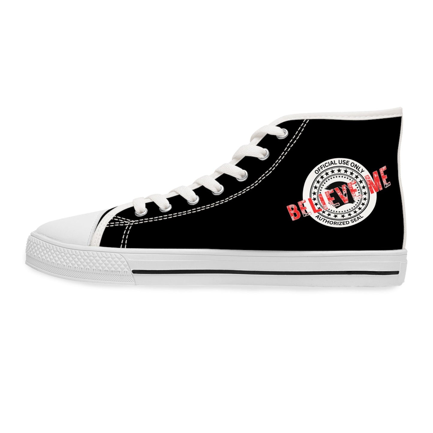 Believe Me Women’s High-Top Sneakers – Political Parody Statement Shoes